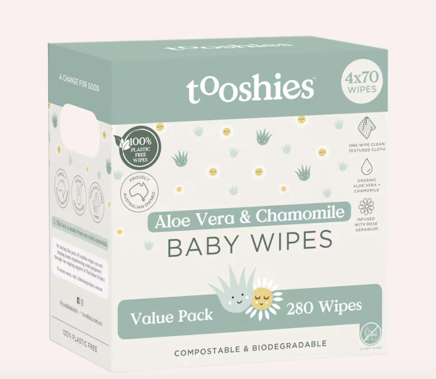 Tooshies Organic Baby Wipes 4 x 70 pack